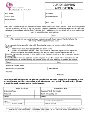 Fillable Online JUNIOR SAVERS APPLICATION Fax Email Print - pdfFiller