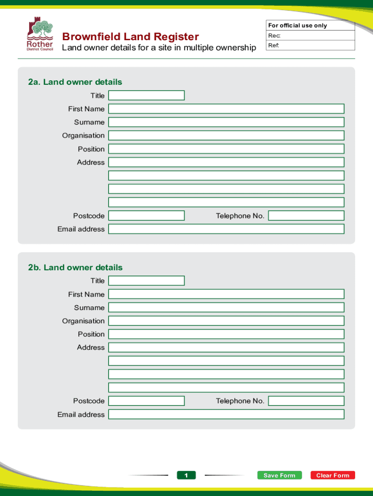 Fillable Online For official use only Brownfield Land Register Rec