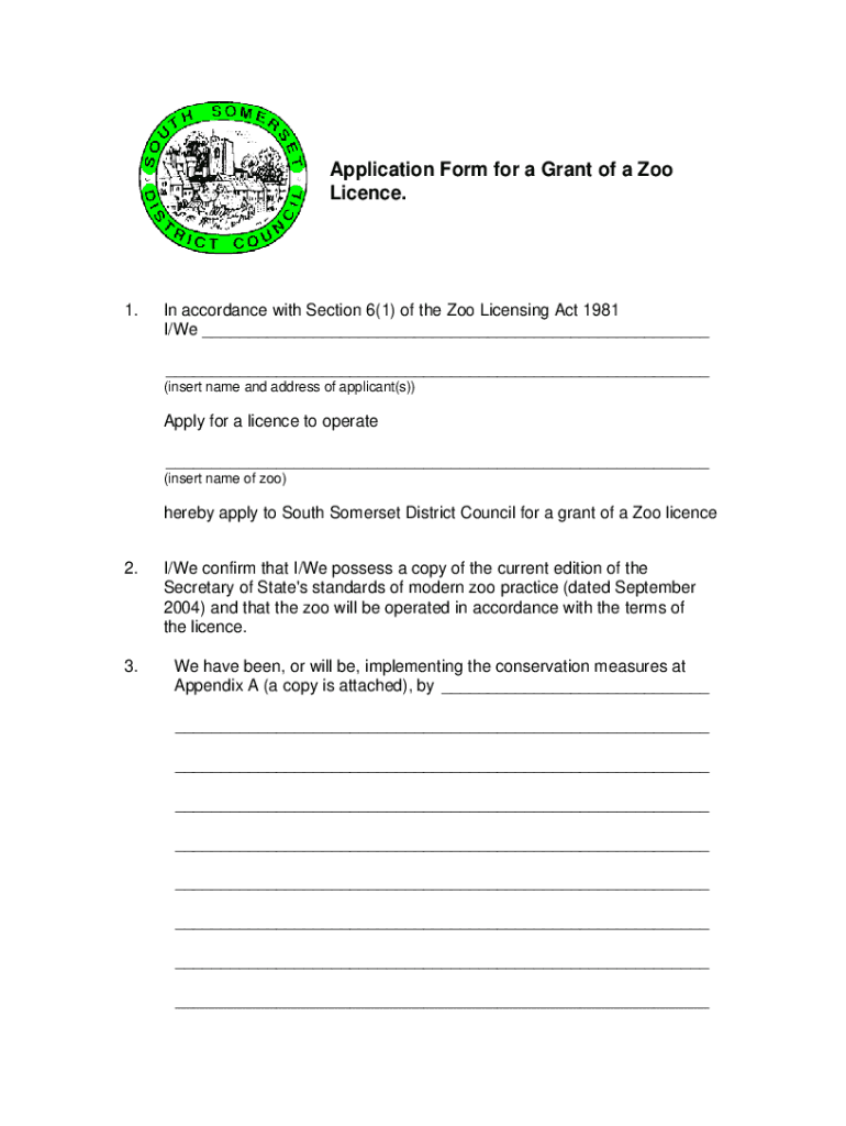 Fillable Online Form D Application Form for a Zoo Licence (New Zoos and