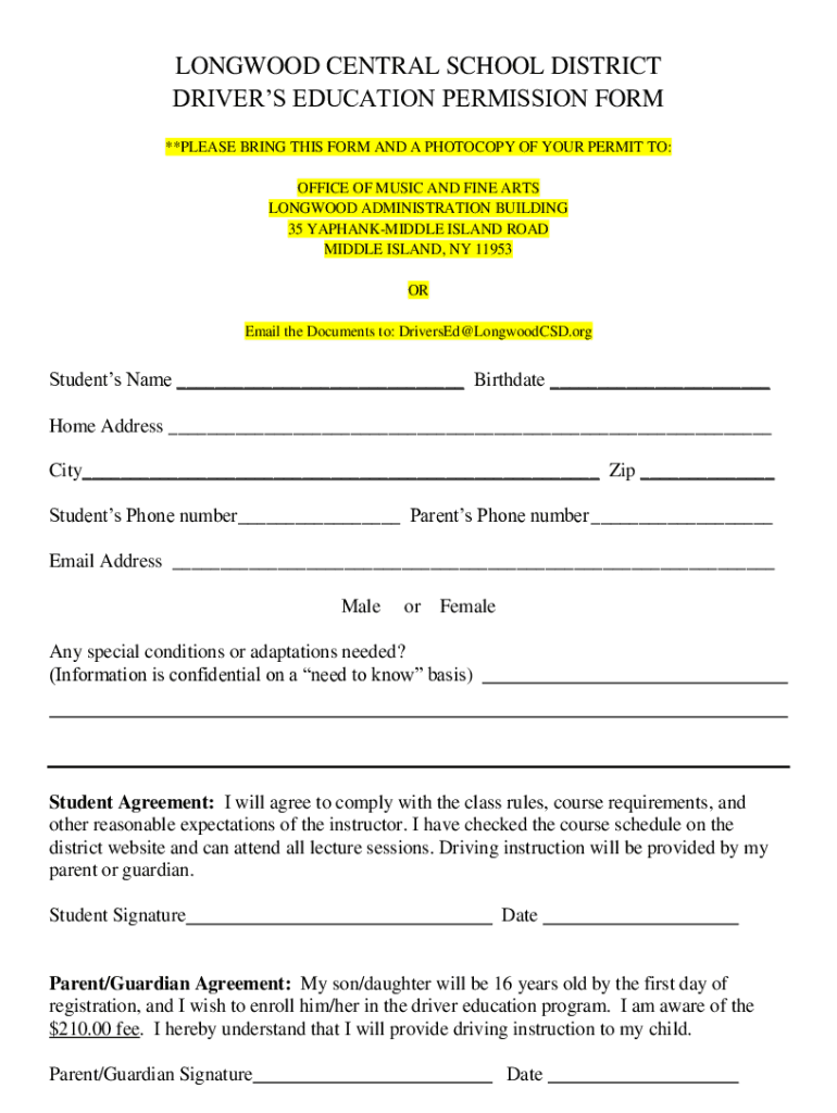 Fillable Online DRIVERS EDUCATION PERMISSION FORM Fax Email Print