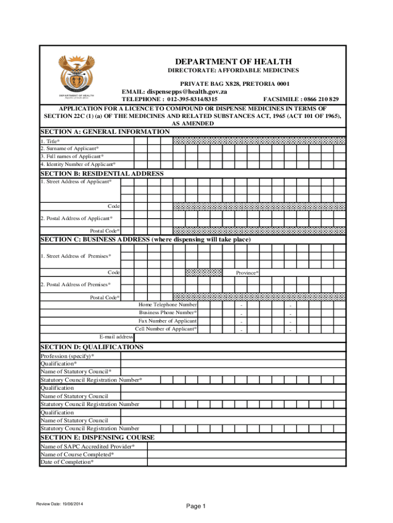 Fillable Online Amendment form for Dispensing Licence Fax Email Print