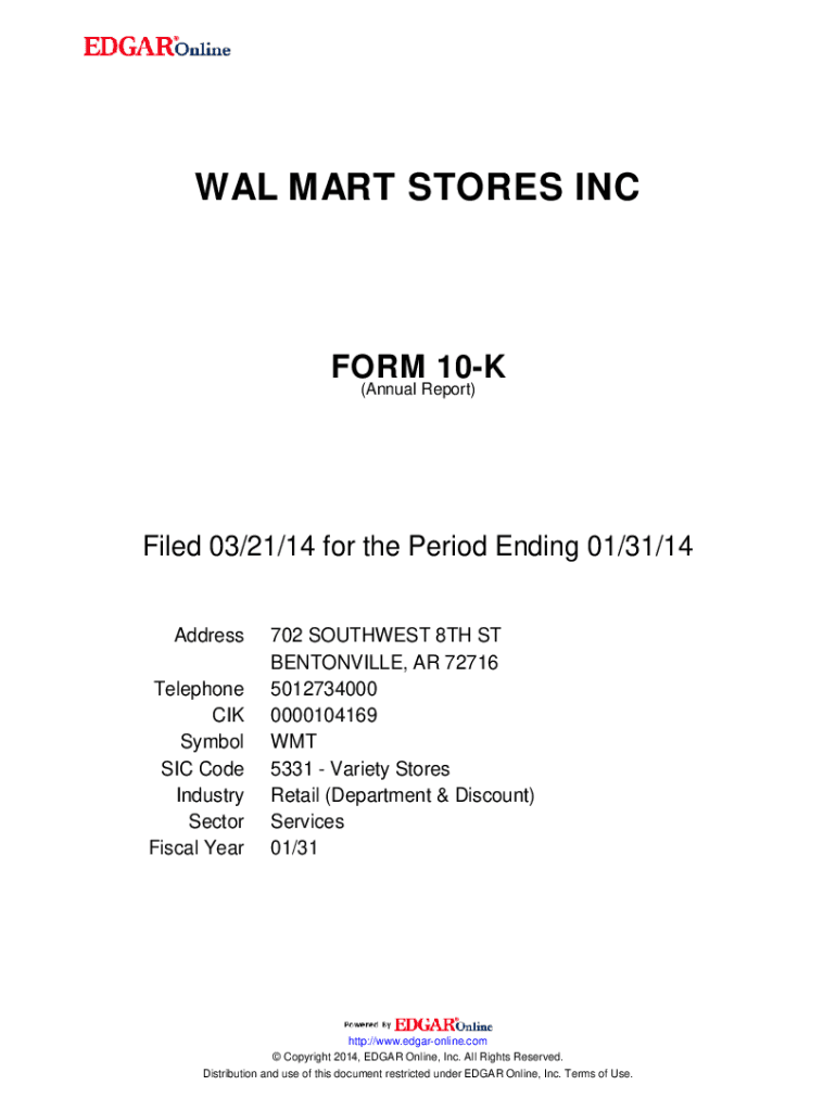 Fillable Online Walmart Annual Report WAL MART STORES INC FORM... Fax