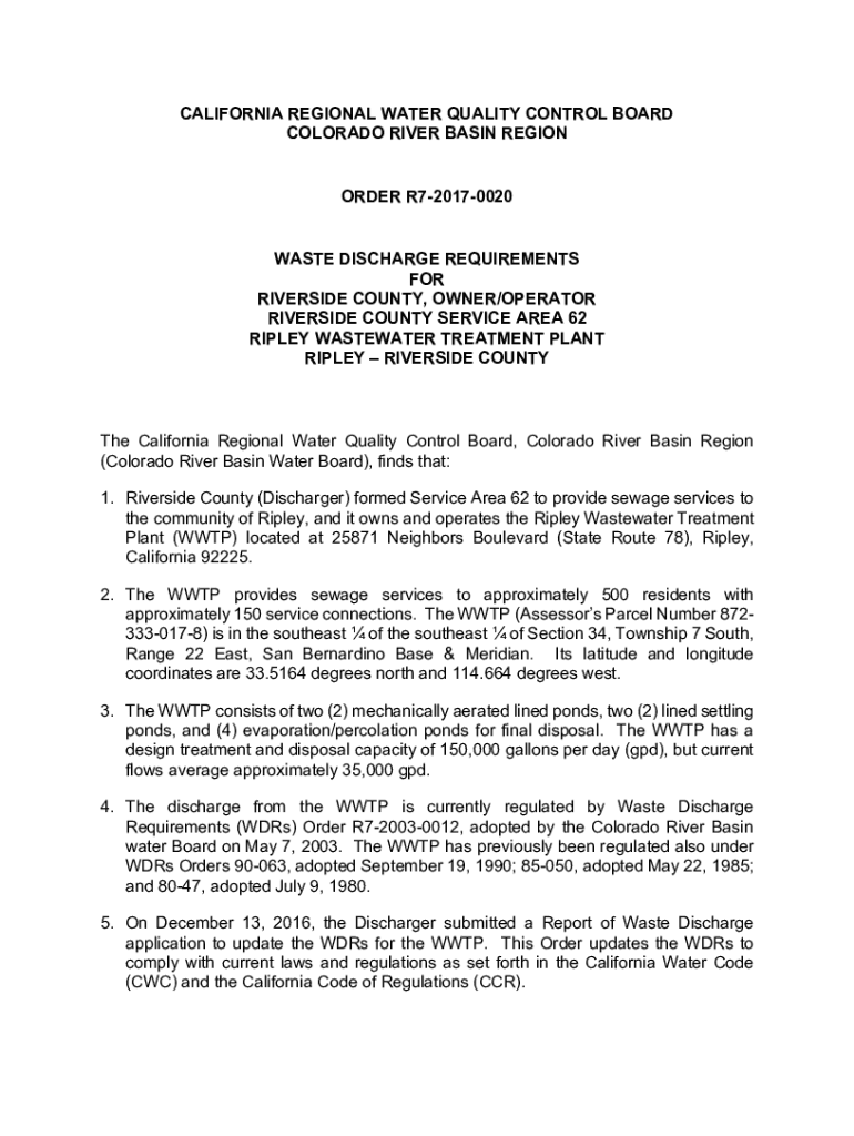 Fillable Online The California Regional Water Quality Control Board