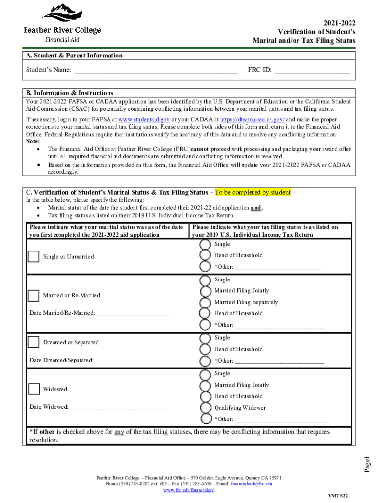 DocHub 214524082-1516IndependentFillable Online frc 20152016 Verification of Students Marital Preview on Page 1