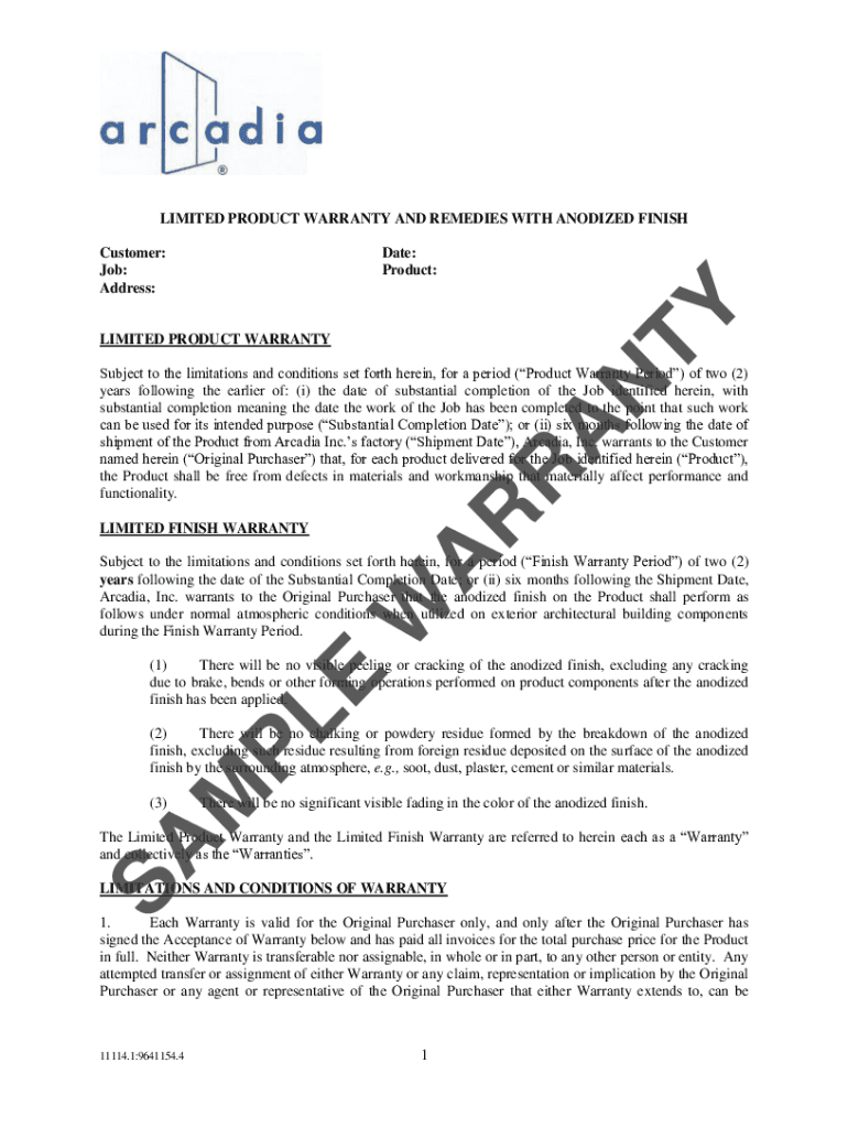 Fillable Online Limited Product Warranty and Remedy Sample Clauses 2