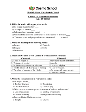 Hindu Religion Worksheet of Class-4