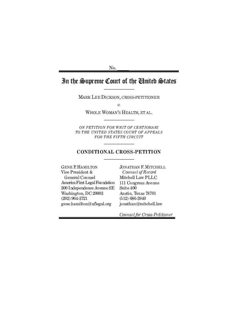 Fillable Online Whole Woman's Health v. Jackson Conditional Cross