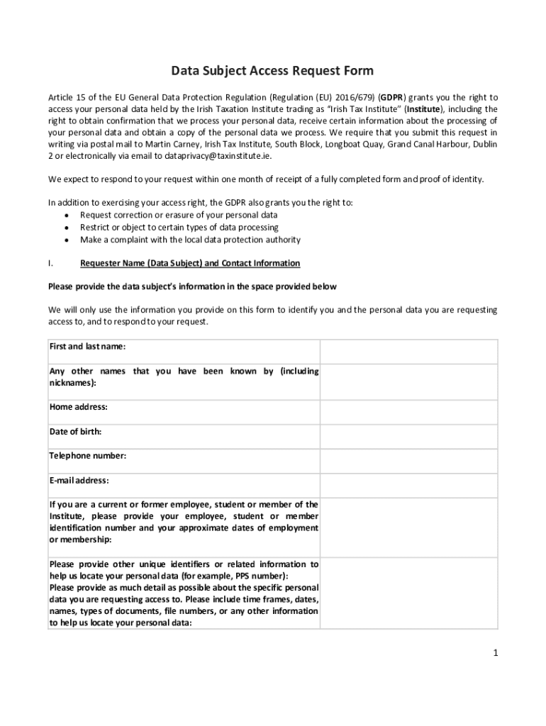 Fillable Online Data Subject Access Request Form - Scene7 Fax Email ...
