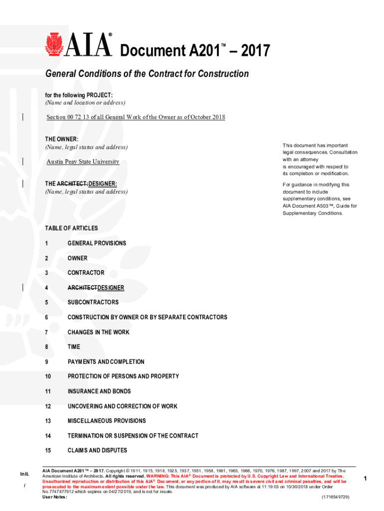 Fillable online rowan modified aia a201 general conditions fax email