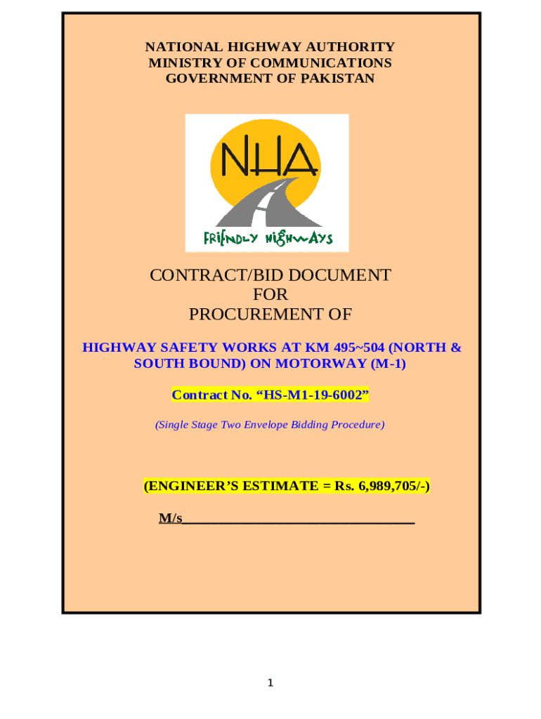 HIGHWAY SAFETY WORKS AT KM 495504 (NORTH & SOUTH BOUND) ON MOTORWAY (M-1) Preview on Page 1