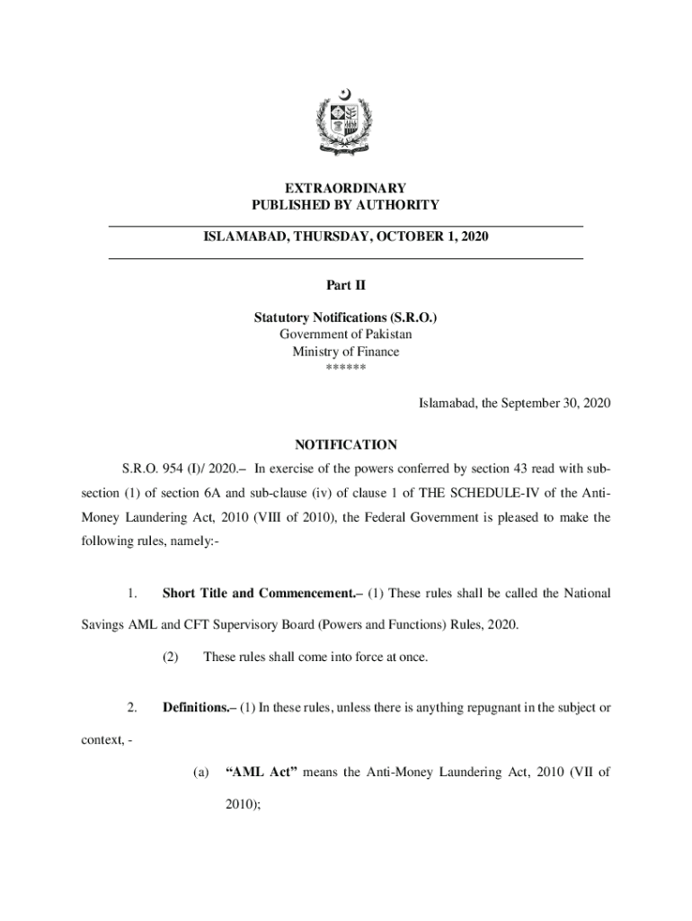 finance pkbudgetNSAMLCFTRegulations2020EXTRAORDINARY PUBLISHED BY AUTHORITY ISLAMABAD, THURSDAY Preview on Page 1