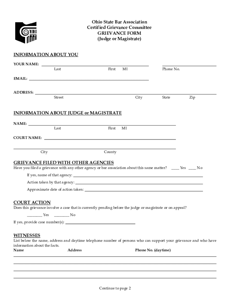 Fillable Online File a Grievance Ohio Law Ohio State Bar