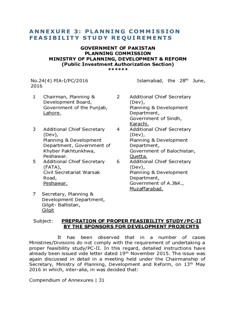 ANNEXURE 3: PLANNING COMMISSION FEASIBILITY STUDY REQUIREMENTS Preview on Page 1