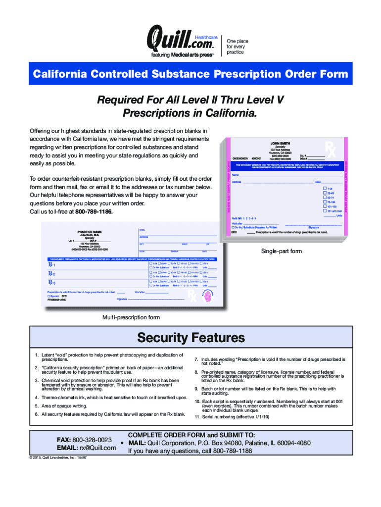 Fillable Online California Controlled Substance Prescription Order Form
