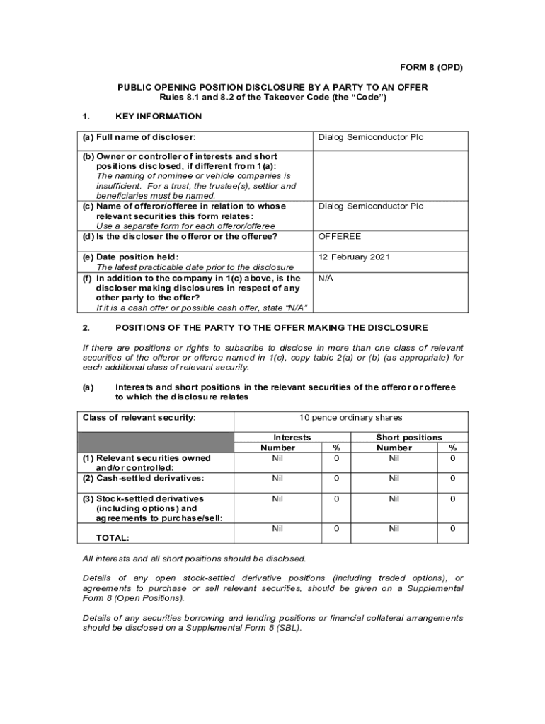 Fillable Online Disclosure Forms - The Takeover Panel Fax Email Print