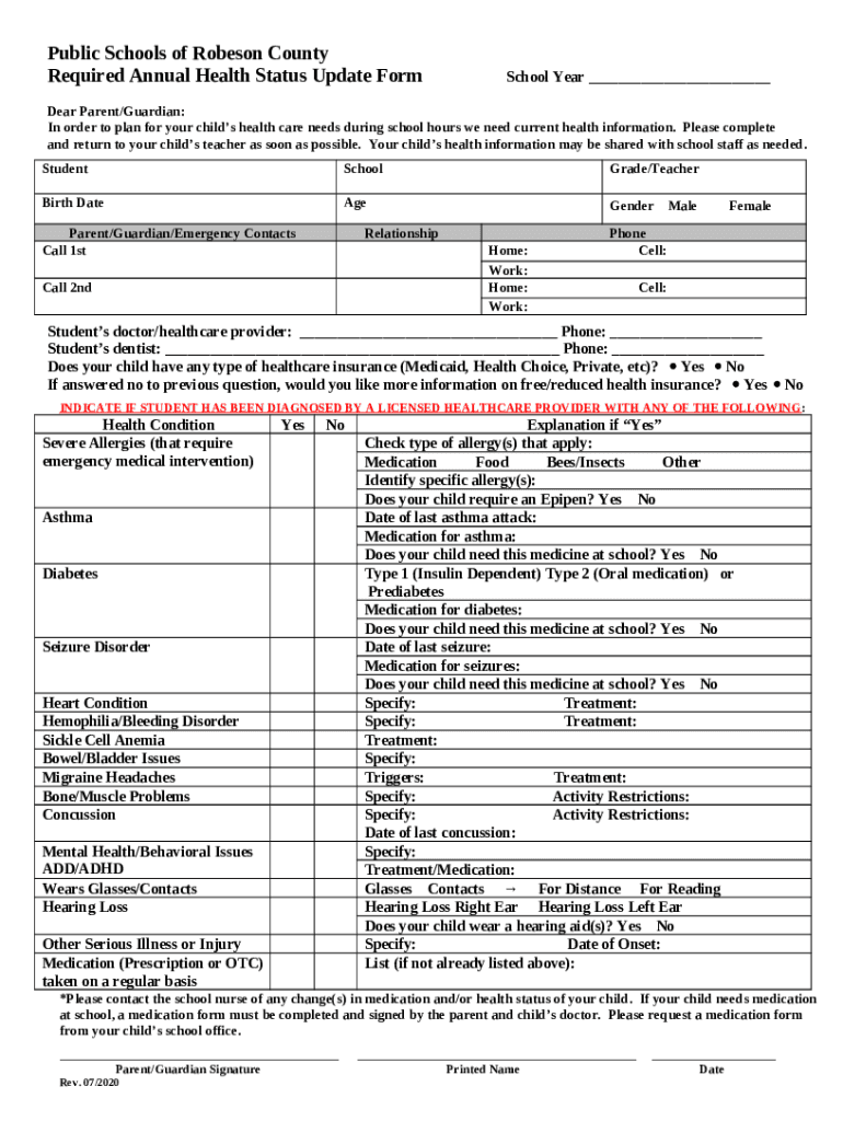 Required Annual Health Status Update Doc Template pdfFiller