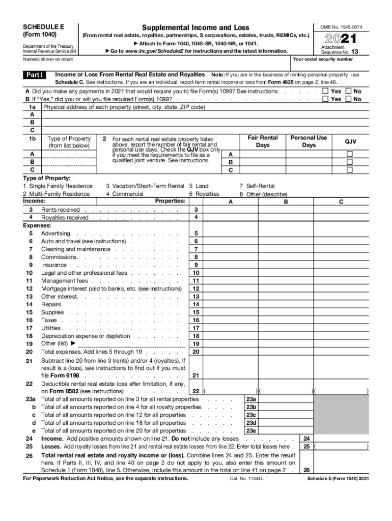 Irs Schedule E Instructions 2022 2021 Form Irs 1040 - Schedule E Fill Online, Printable, Fillable, Blank -  Pdffiller