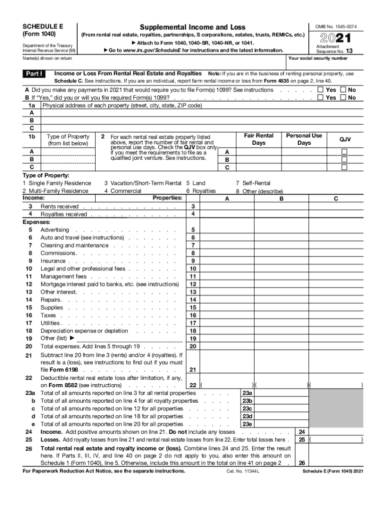 IRS 1040 Schedule E 2021 2022 Fill And Sign Printable Template