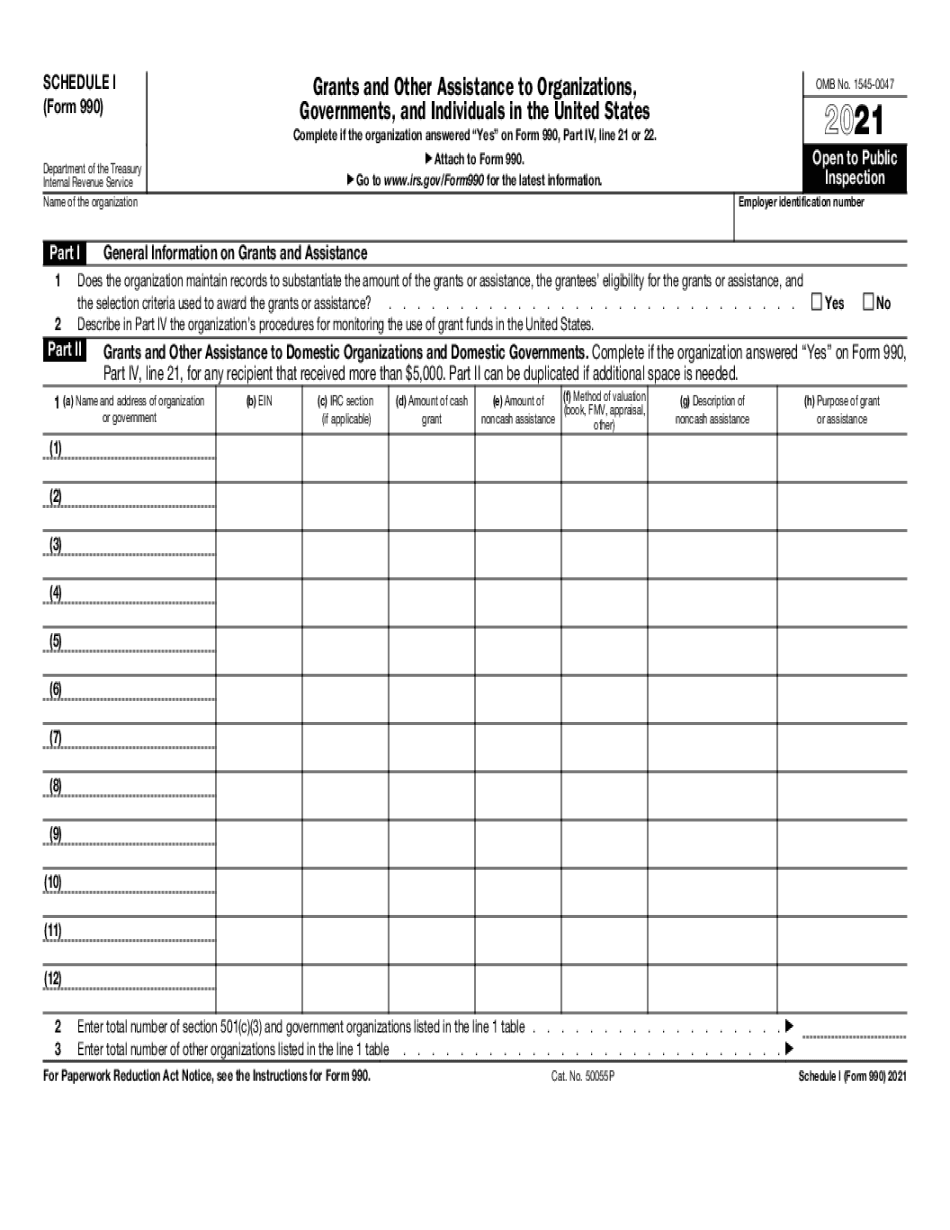 Fill In Form 990 (Schedule I)
