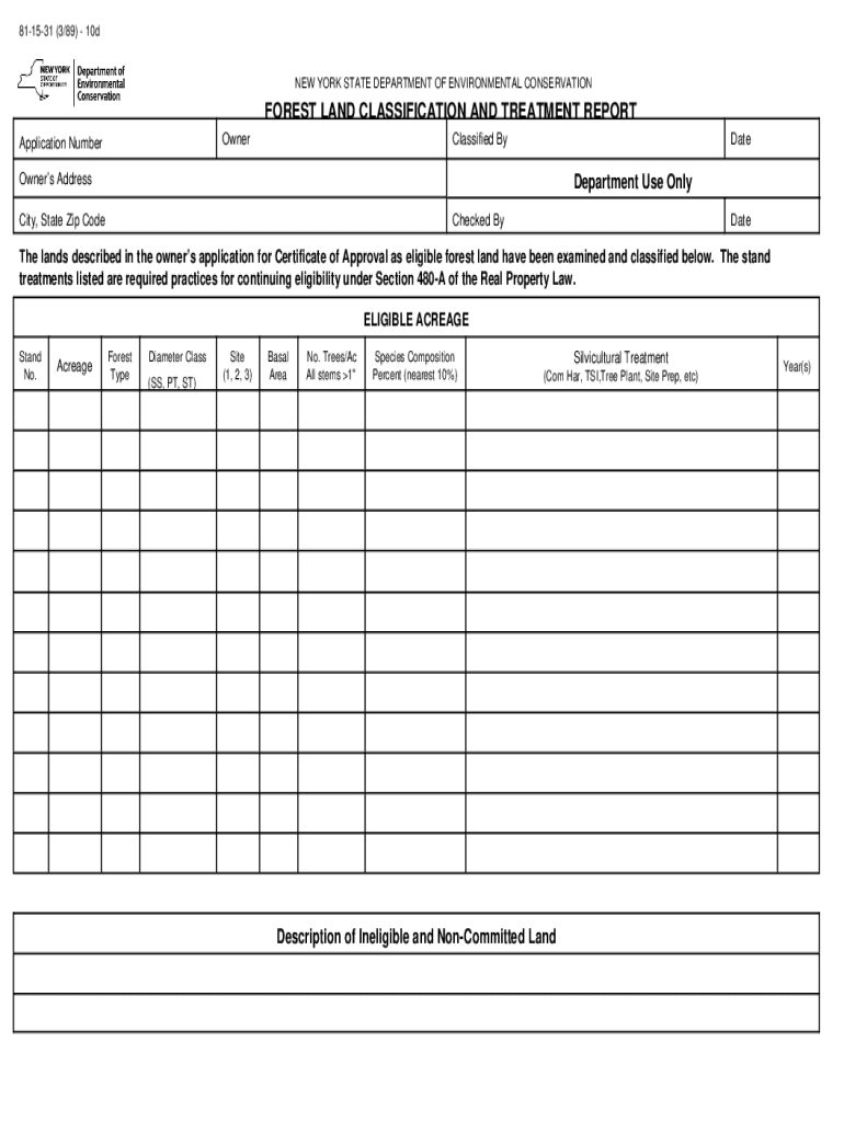Fillable Online Forest Land Classification and Treatment Report. 480a Forest Tax Law Fax Email