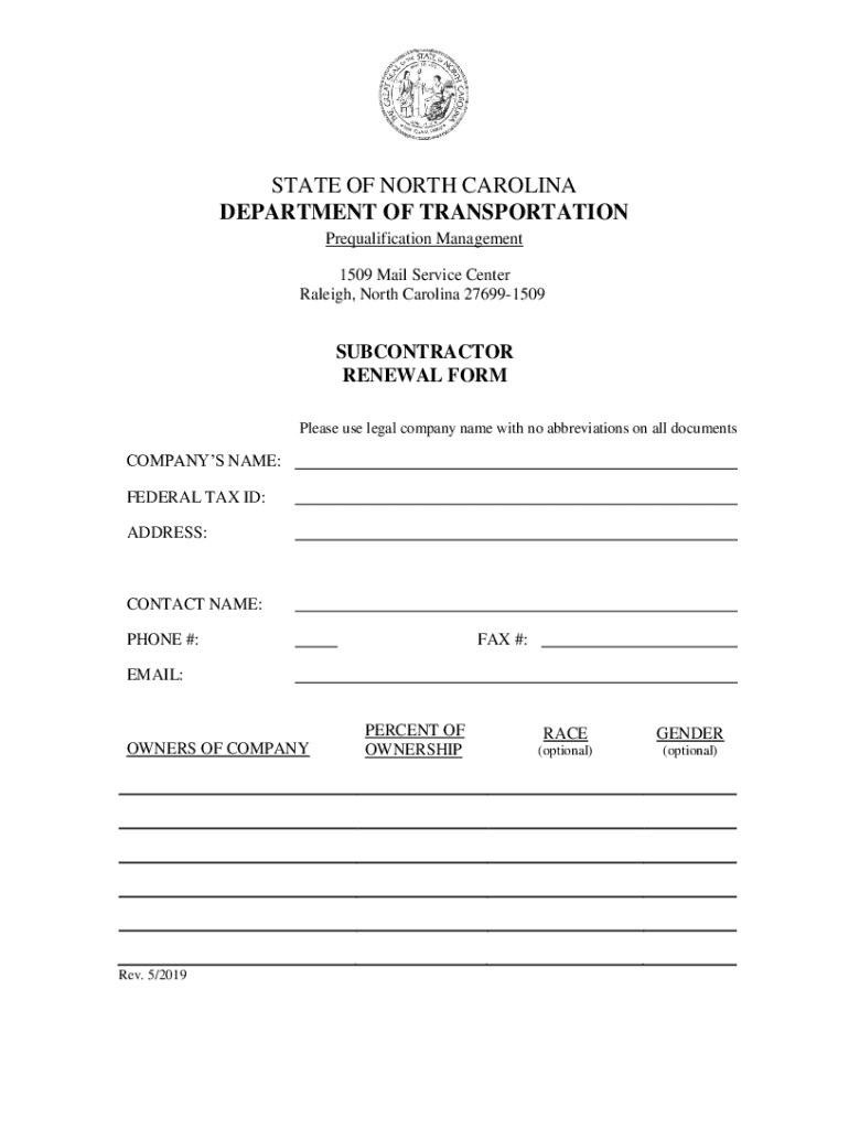 north carolina subcontractor form Preview on Page 1