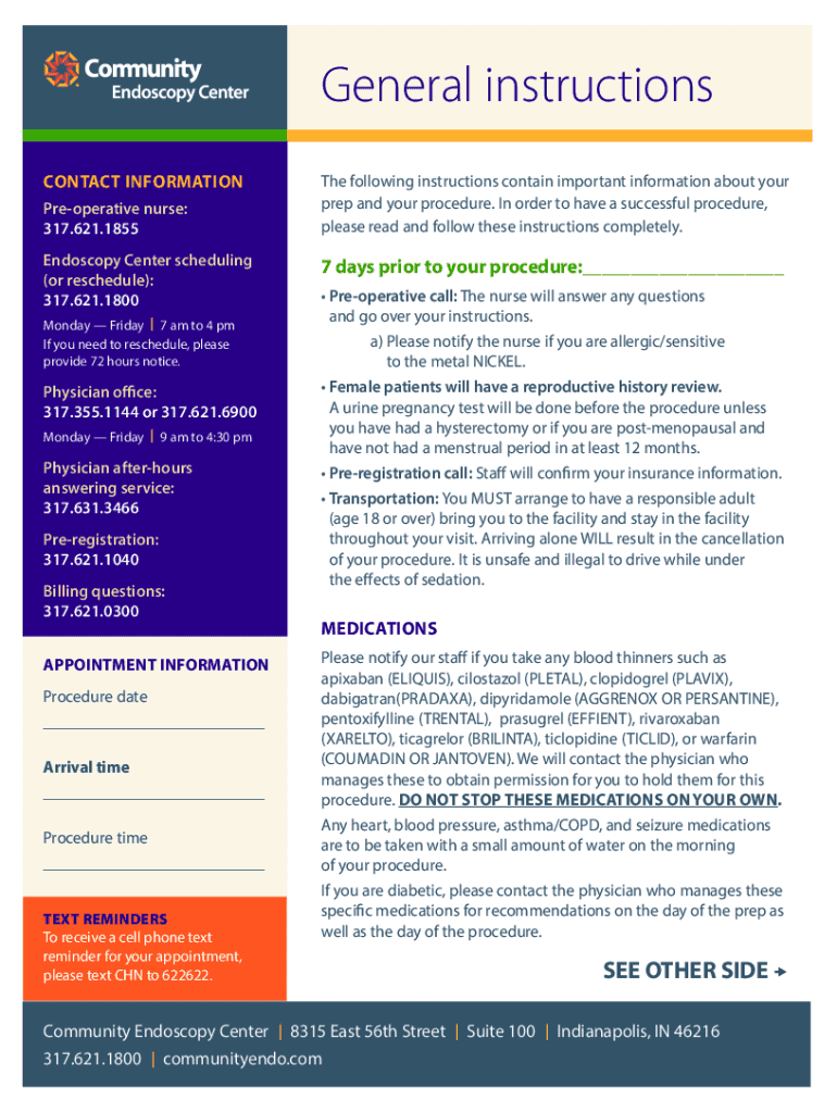 Fillable Online Endoscopy Prep General Instructions