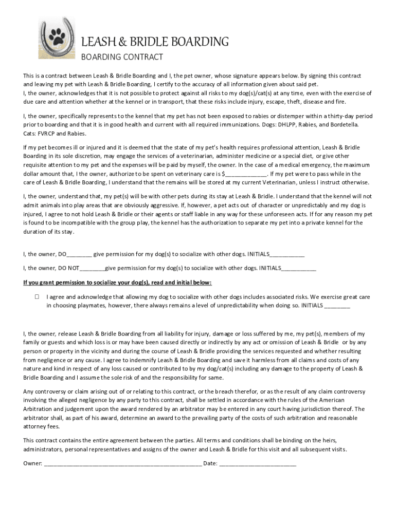 Printable Dog Boarding FormsDocHub Preview on Page 1