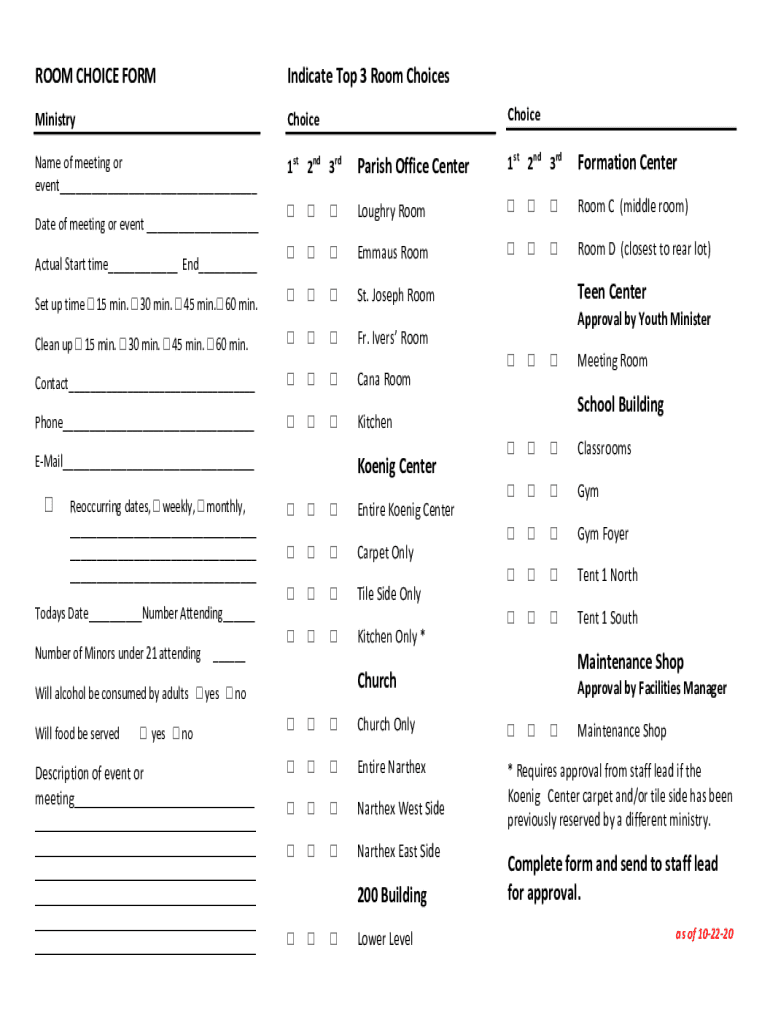 Fillable Online ROOM CHOICE FORM Fax Email Print pdfFiller