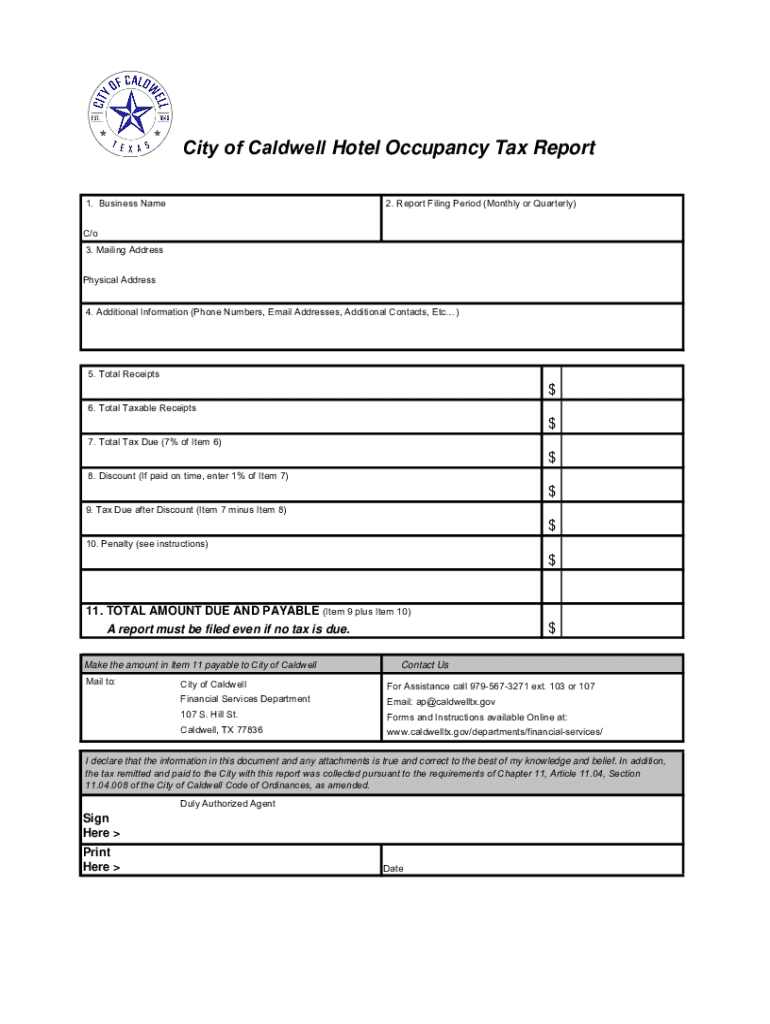 Fillable Online Instructions for Completing the Town of Flower Mound Hotel Fax Email Print