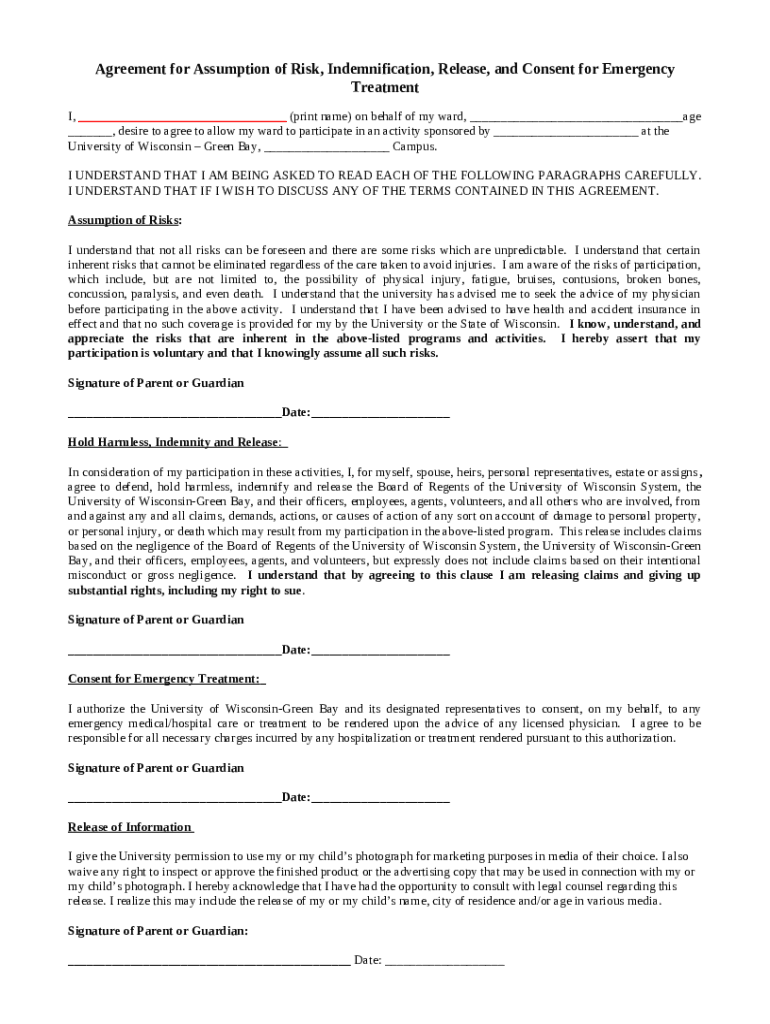 ACTIVITY OR FIELD TRIP WAIVER Agreement for Assumption of Doc