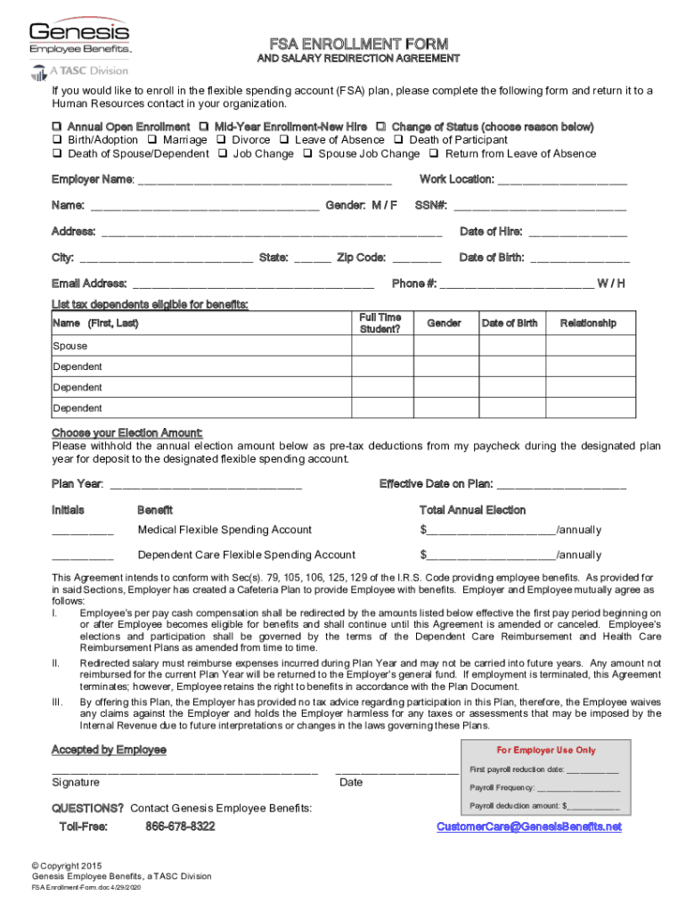 Fillable Online FSA EnrollmentForm.doc Fax Email Print pdfFiller
