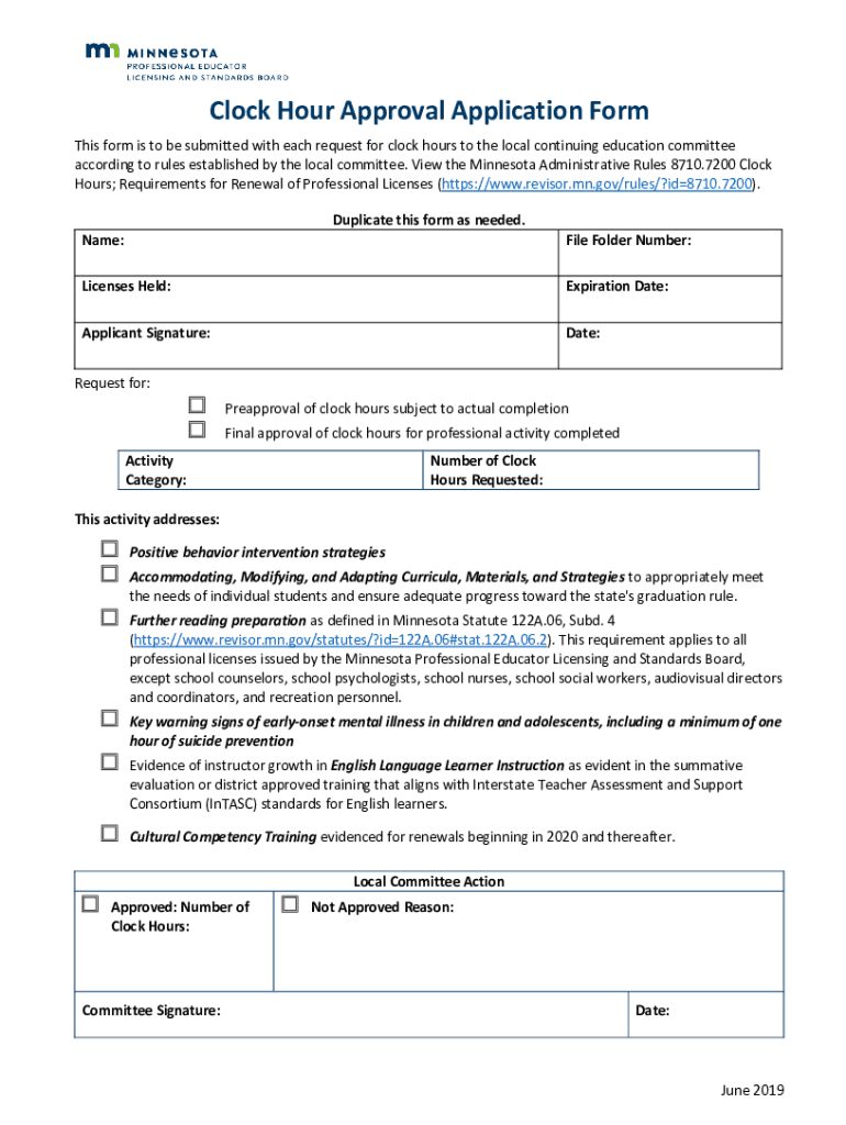 Fillable Online Clock Hour Approval Application Form Ashby Public