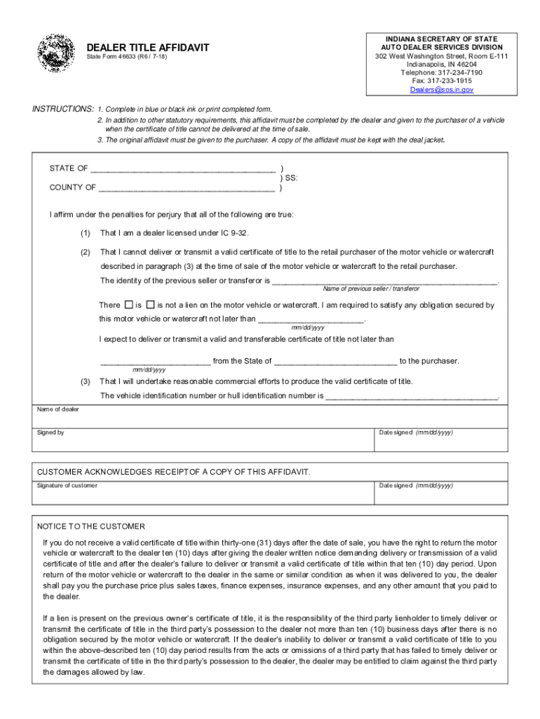 in dealer title affidavit Preview on Page 1