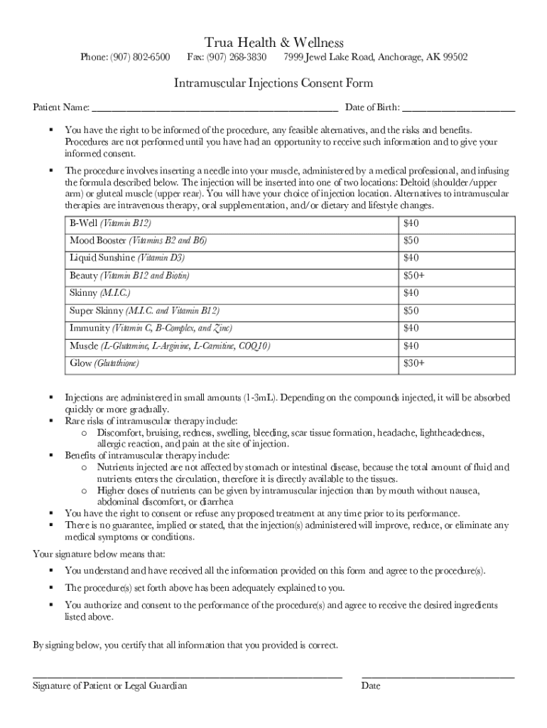 Fillable Online Intramuscular Injections Consent Form.docx Fax Email Print pdfFiller
