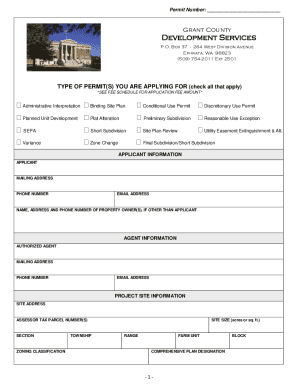Grant County Preliminary Subdivision Application