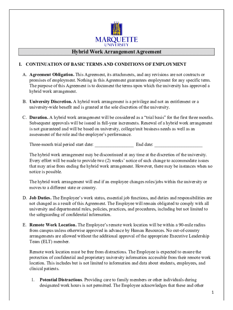 Fillable Online Remote and Hybrid Work Pilot Agreement Fax Email Print pdfFiller