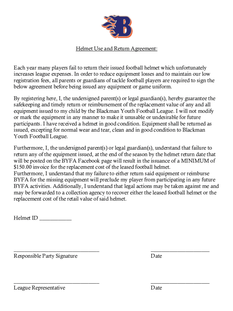 Fillable Online Football Helmet Lease Agreement.docx Fax Email Print