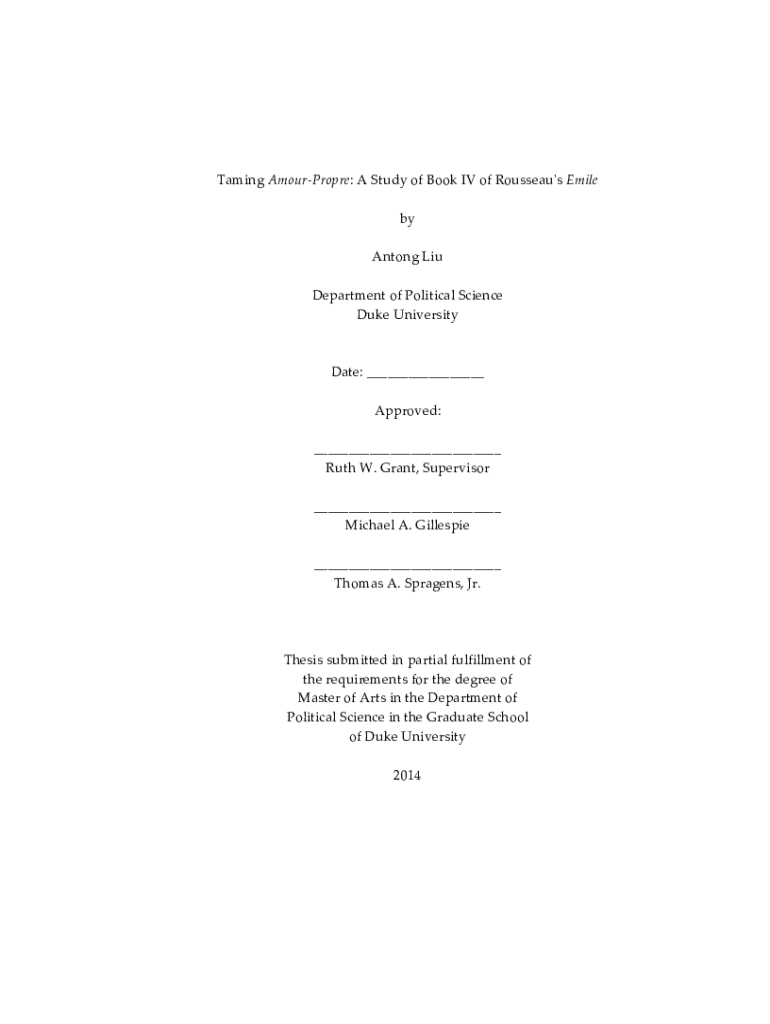 Fillable Online dukespace lib duke Taming Amour-??Propre: A Study of
