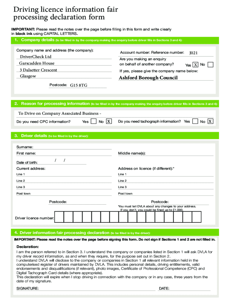 Fillable Online Get the free employee driving licence check consent