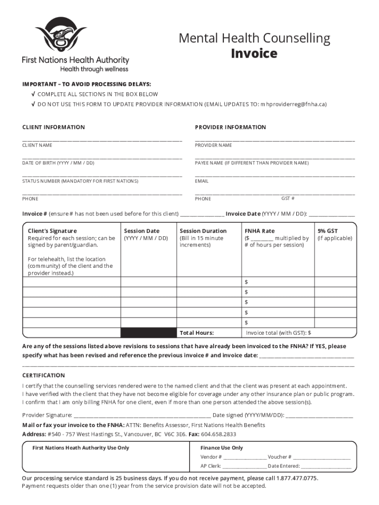 fnha mental counselling form Preview on Page 1