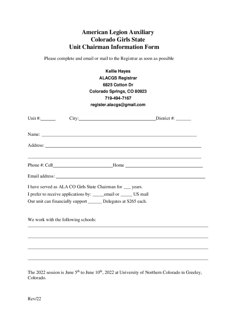 Fillable Online American Legion Auxiliary Colorado Girls State ...