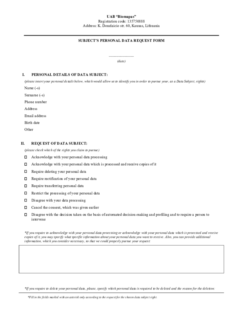 Fillable Online SUBJECTS PERSONAL DATA REQUEST FORM I. PERSONAL DETAILS