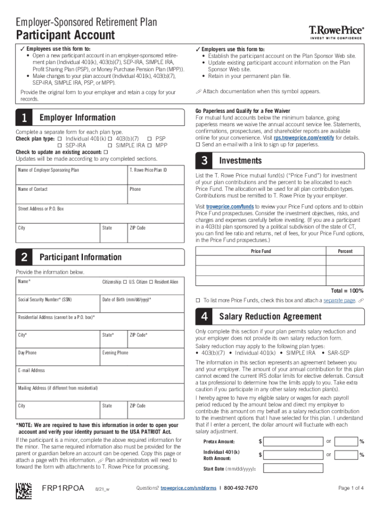 rowe price employer sponsored retirement plan Preview on Page 1