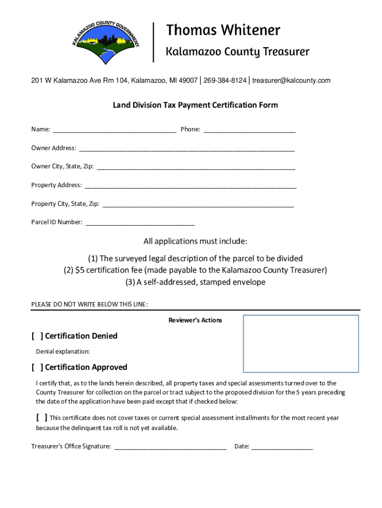 Fillable Online Kalamazoo County Land Division Tax Payment