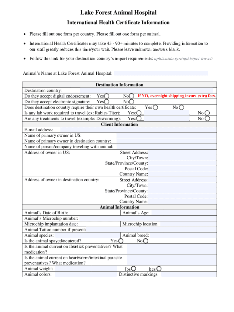 Fillable Online International Health Certificate Submission FormLake
