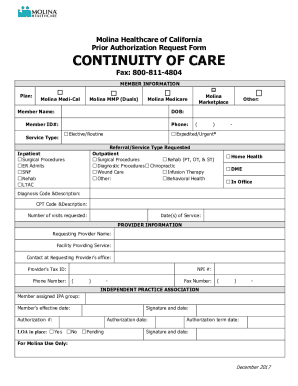 Fillable Online Continuity of Care Prior Authorization Request Form ...