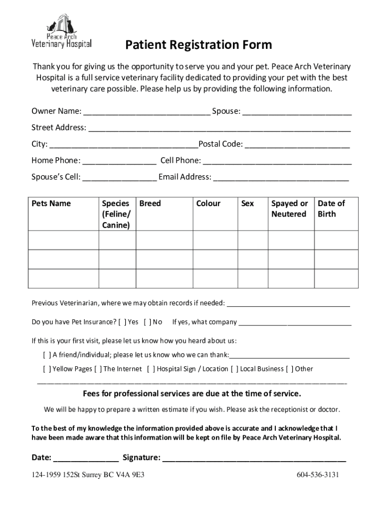 Fillable Online Veterinarians East El Paso Animal Hospital El Paso