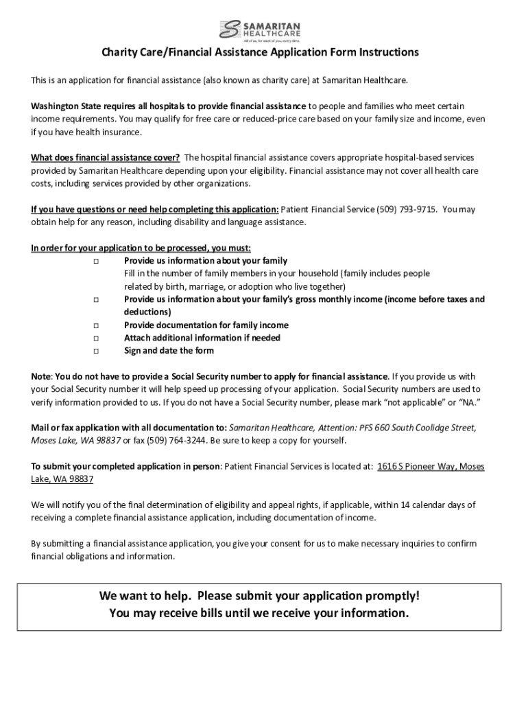 Fillable Online Financial Assistance/Charity Care Application Form ...