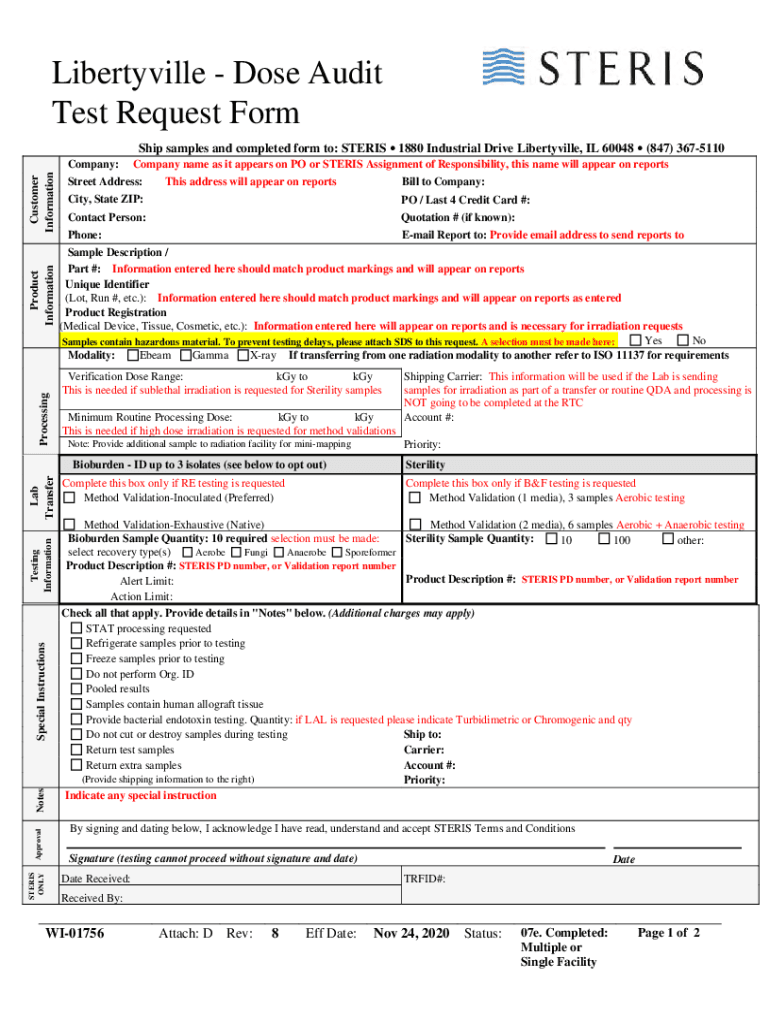 Fillable Online Libertyville General Test Request Form - STERIS AST Fax ...