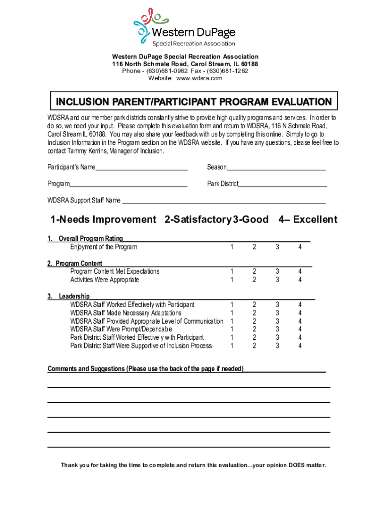 Fillable Online Inclusion Parent Evaluation Form Updated July 2019